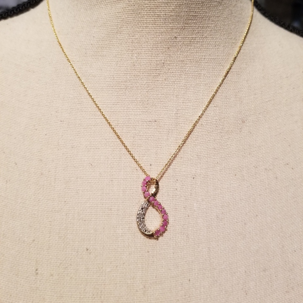 1/8 ct Diamond & Pink Ruby Infinity Necklace